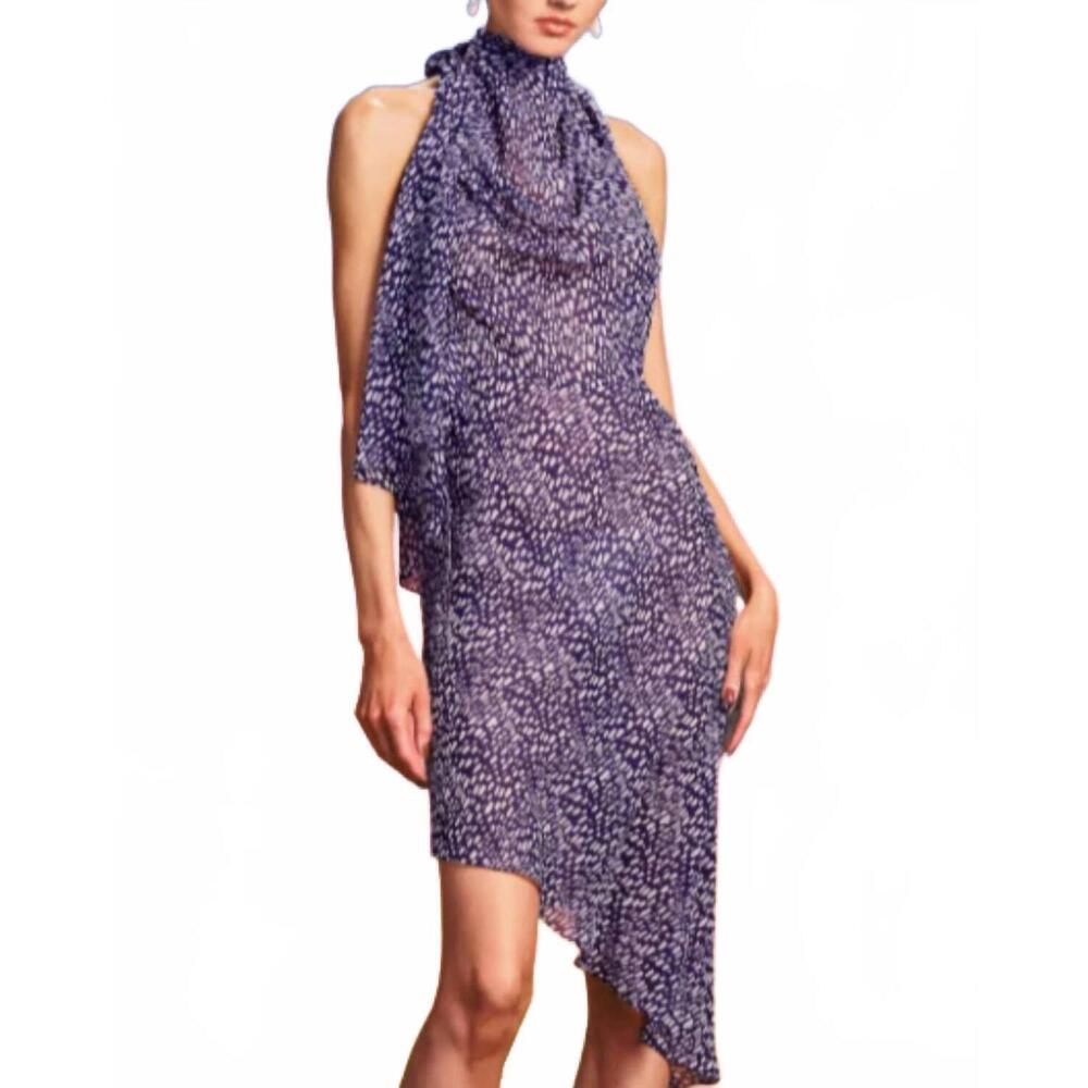 NEW DEITY silk cowl halter dress in blue